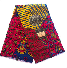 Carregar imagem no visualizador da galeria, African Print Cotton Wax Fabrics Orange &amp; Blue Star
