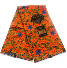 Load image into Gallery viewer, African Print Cotton Wax Fabrics Orange &amp; Blue Star
